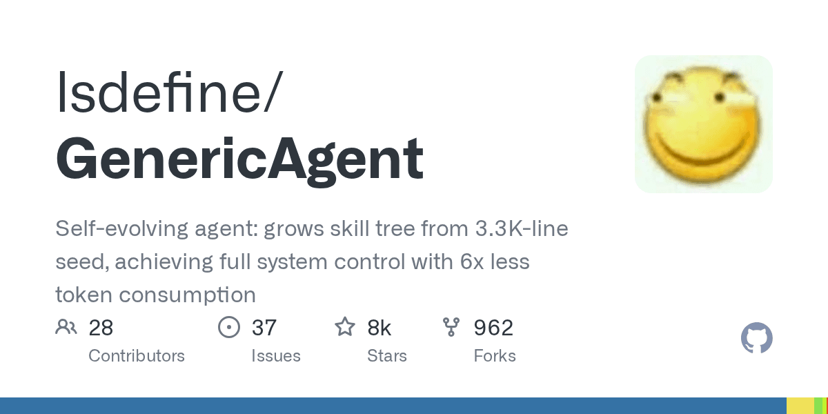 lsdefine/GenericAgent — Self-Evolving Agent with 6× Less Token Use