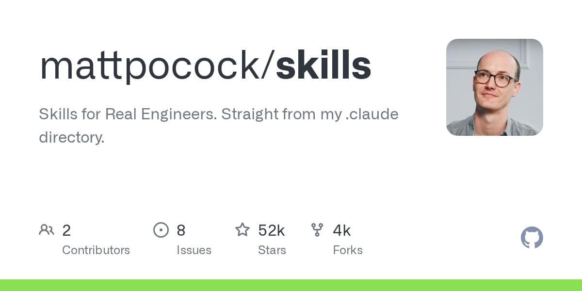 mattpocock/skills GitHub OG 카드 — 25,000 스타 엔지니어링 워크플로 스킬 모음