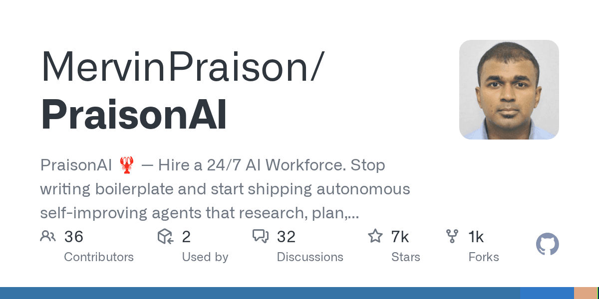 PraisonAI Multi-Agent Framework on GitHub